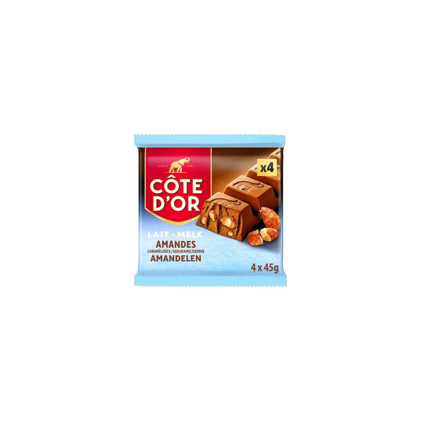 Côte d'Or baton chocolat lait amandes caramélisées 4x 45 gr