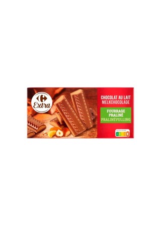 Carrefour Extra chocolat lait fourré praliné 200 gr