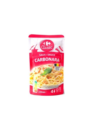 Sauce carbonara Carrefour Classic 220ml sur fond blanc packshot produit officiel