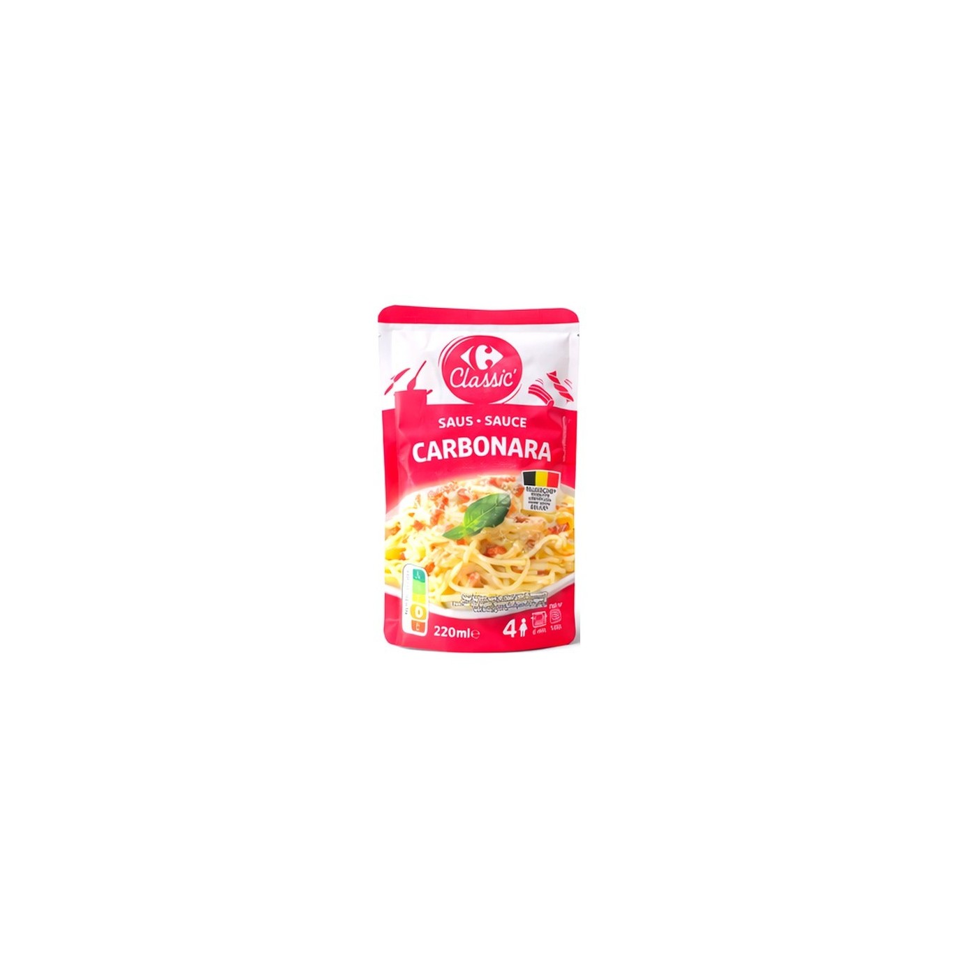 Sauce carbonara Carrefour Classic 220ml sur fond blanc packshot produit officiel