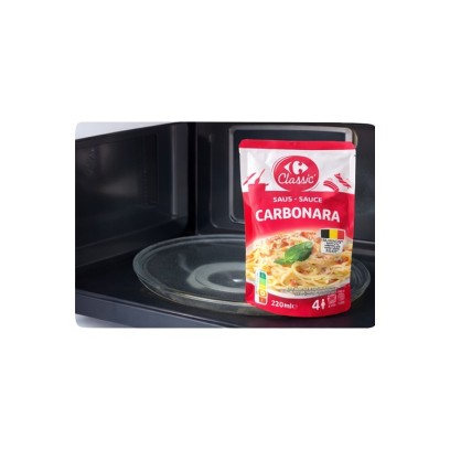 Préparation sauce carbonara Carrefour Classic au micro-ondes sachet prêt à chauffer